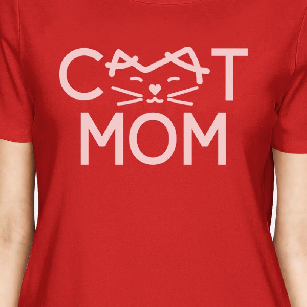 Cat Mom Women's Red Cotton T Shirt