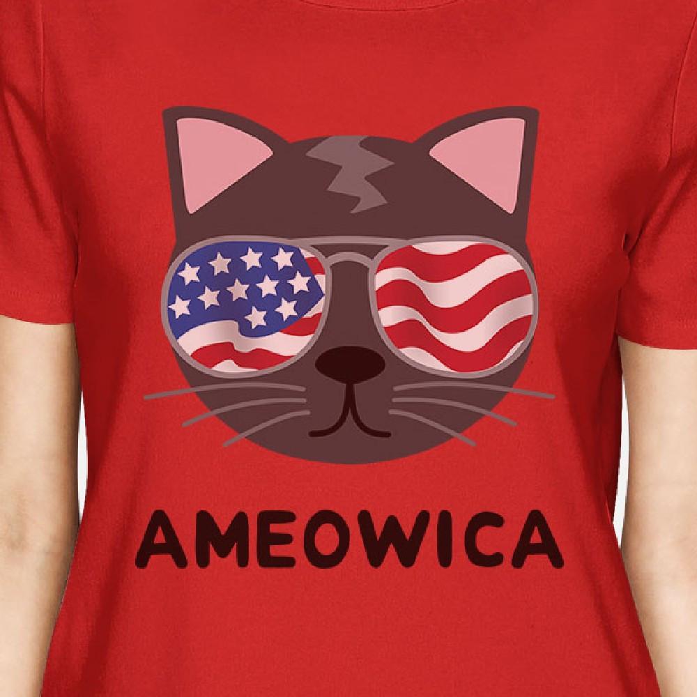 Ameowica Women's Funny Patriotic Cat-Red T-Shirt