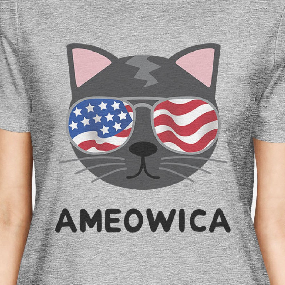 Ameowica Women's Graphic Tee Cute Cat Design Tee Patriotic